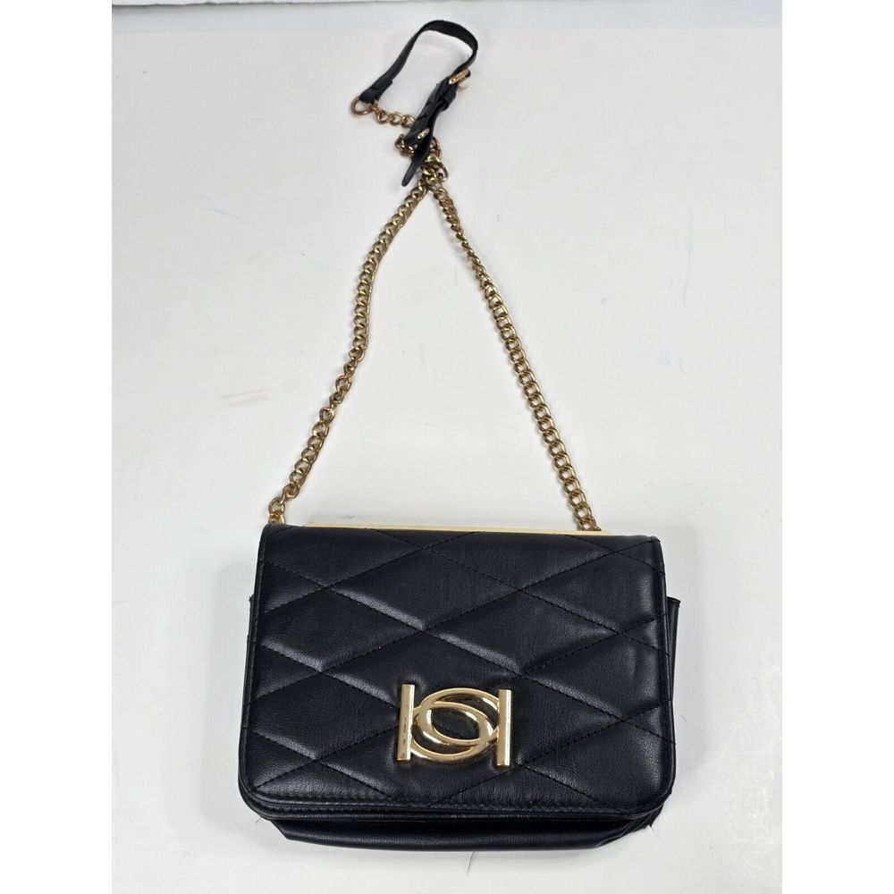 Babe Los Angeles Black Quilted Faux Leather Gold Chain Crossbody Bag‎ Cocktail